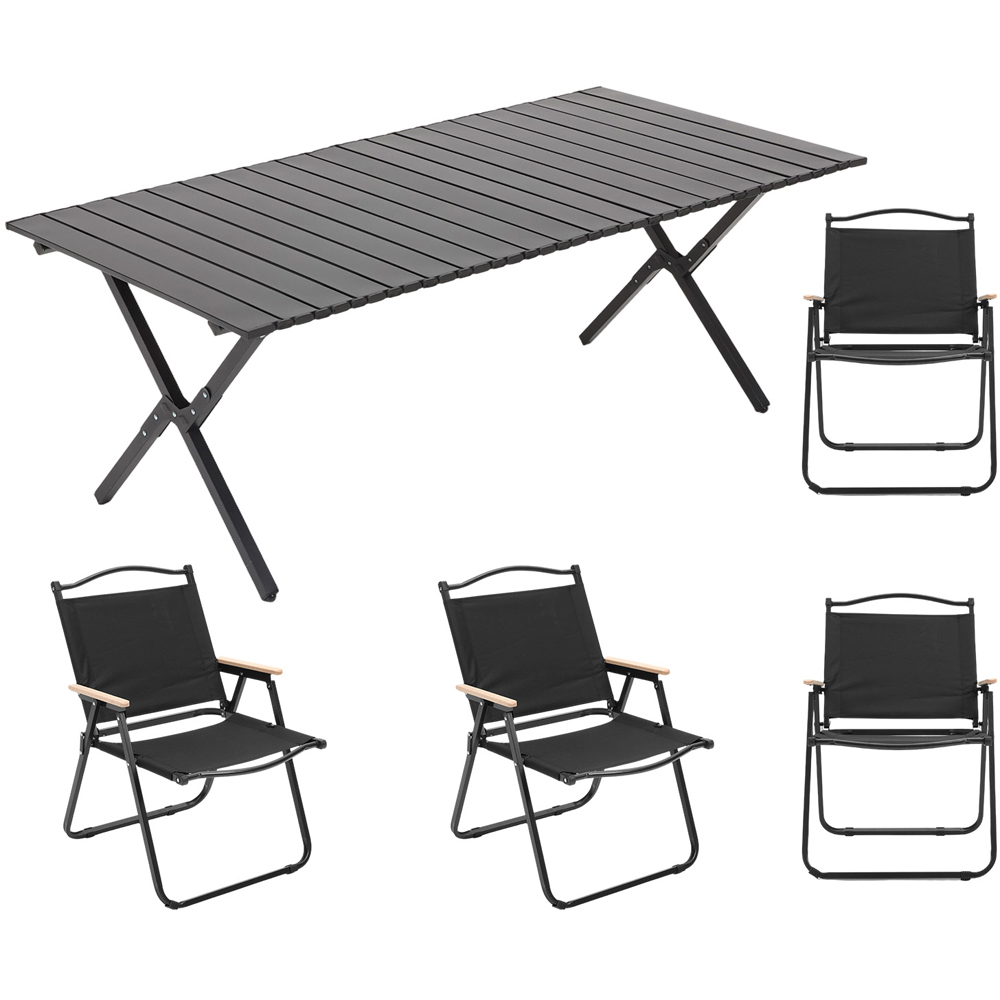 Living and Home 4 Seater 120cm Black Camping Table and Chair Set Image 1