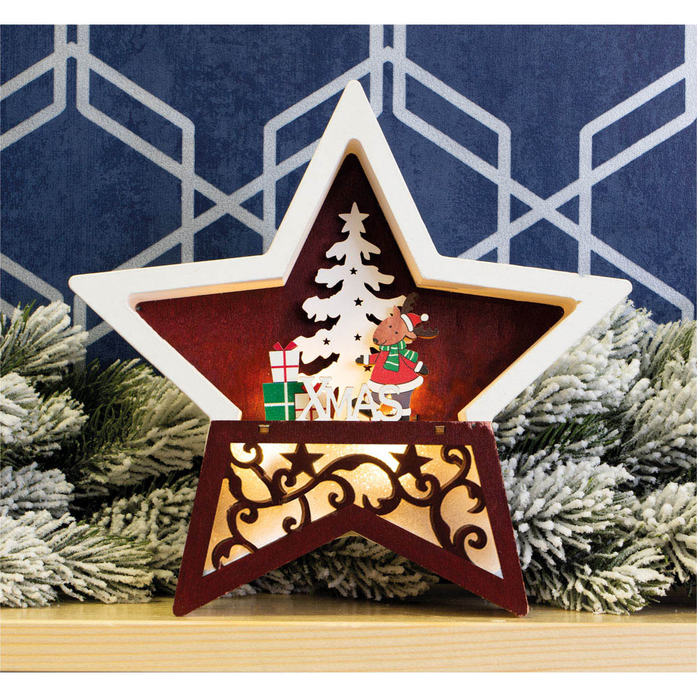 St Helens Multicolour Festive Light Up Wooden Christmas Star Image 5