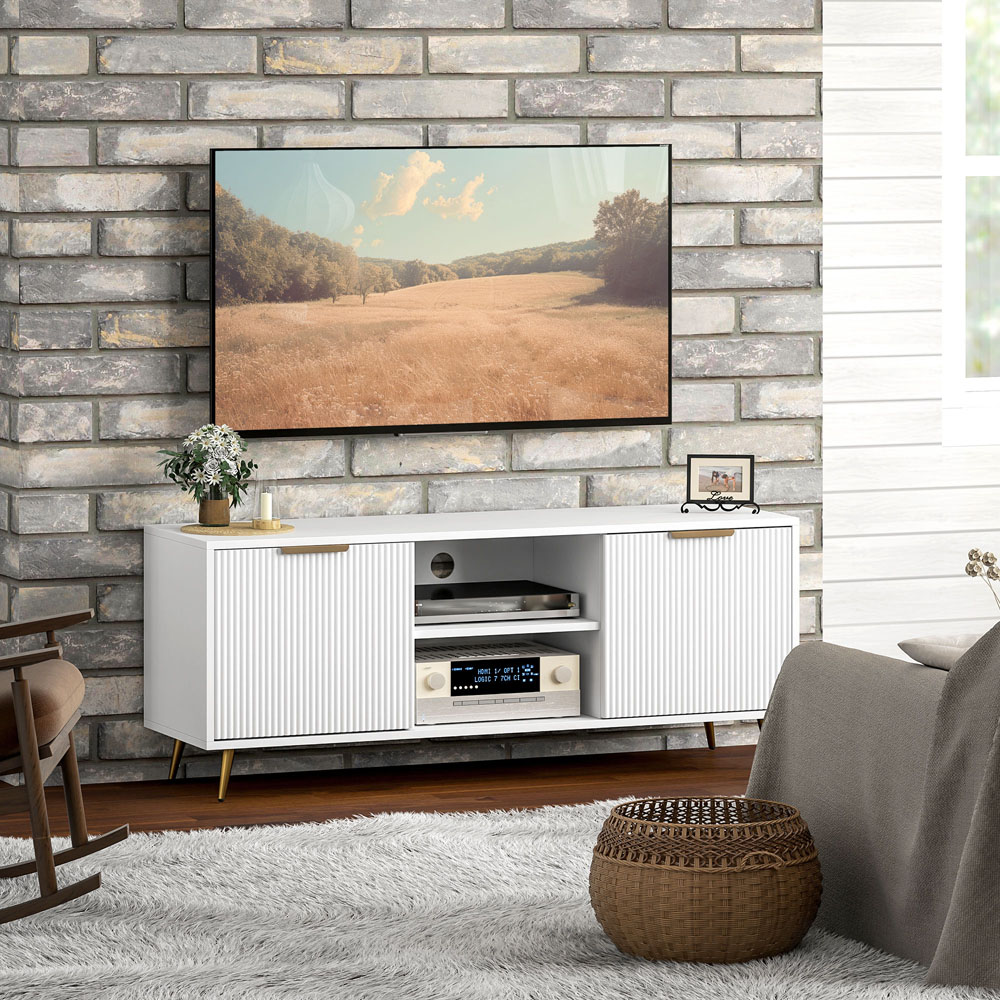HOMCOM 2 Door 2 Shelf White TV Stand Cabinet Image 5