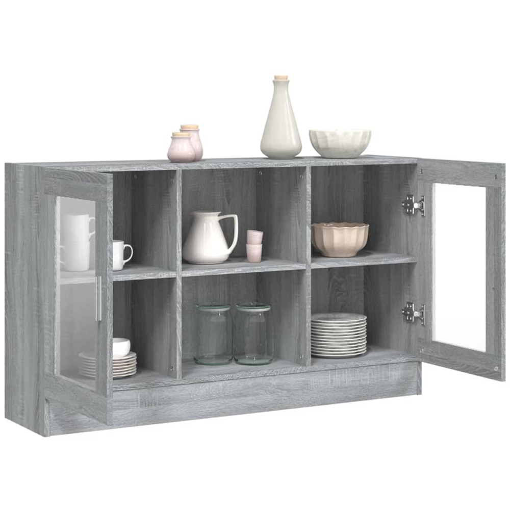 vidaXL Vitrine 2 Glass Door 6 Shelf Grey Sonoma Floor Cabinet Image 6
