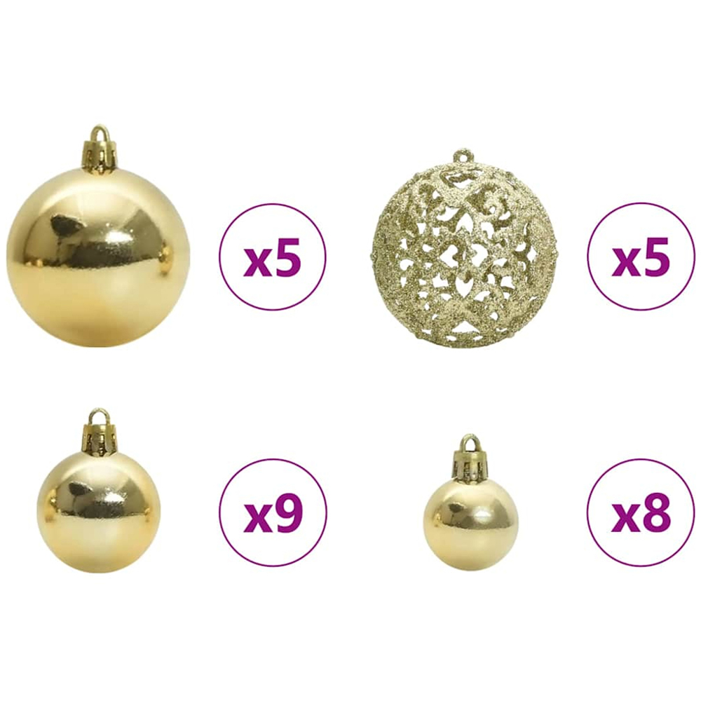 vidaXL Pre-Lit Gold Baubles Green Artificial Hinged Christmas Tree 5ft Image 8