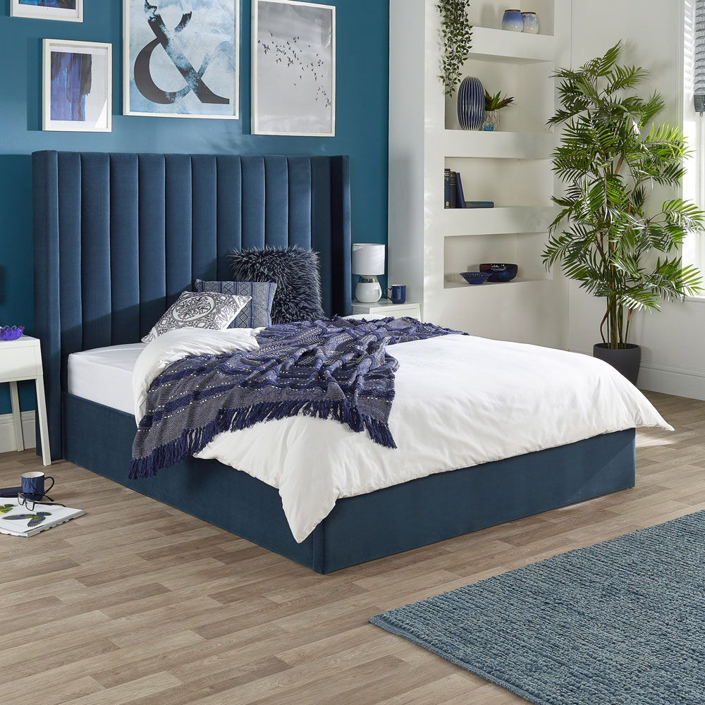 Aspire Helix King Size Blue Velvet Ottoman Bed Image 3