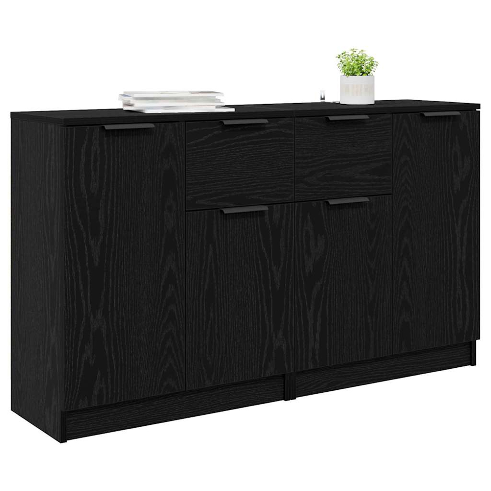 vidaXL 2 Door Single Drawer Black Oak Sideboard Set of 2 Image 3