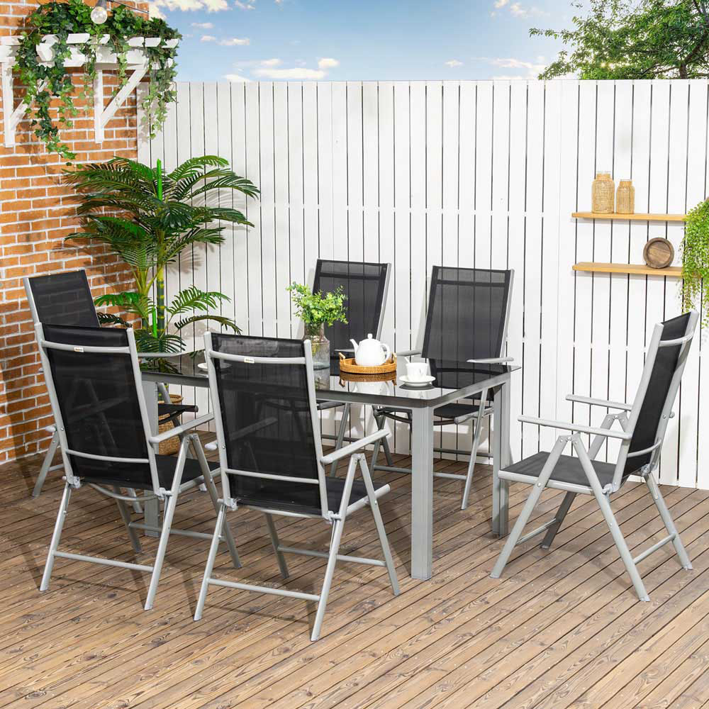 Outsunny 6 Seater Black Garden Dining Set Image 1
