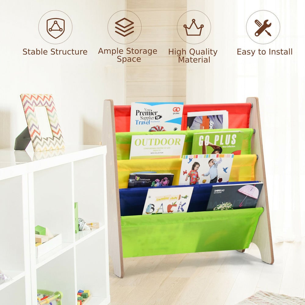 Costway 4 Shelf Kids Natural Bookcase Image 4