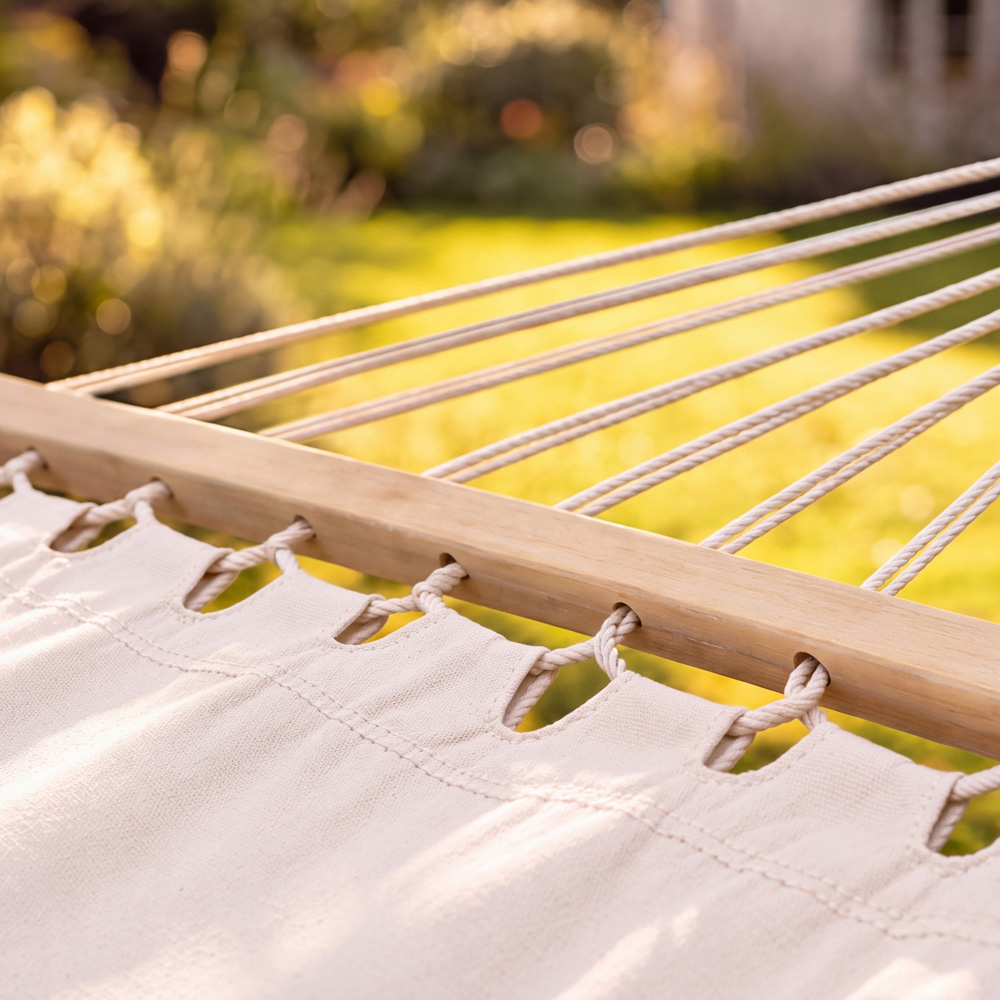 Charles Bentley Cream Canvas Extra Large Hammock with Wooden Arc Stand Image 5