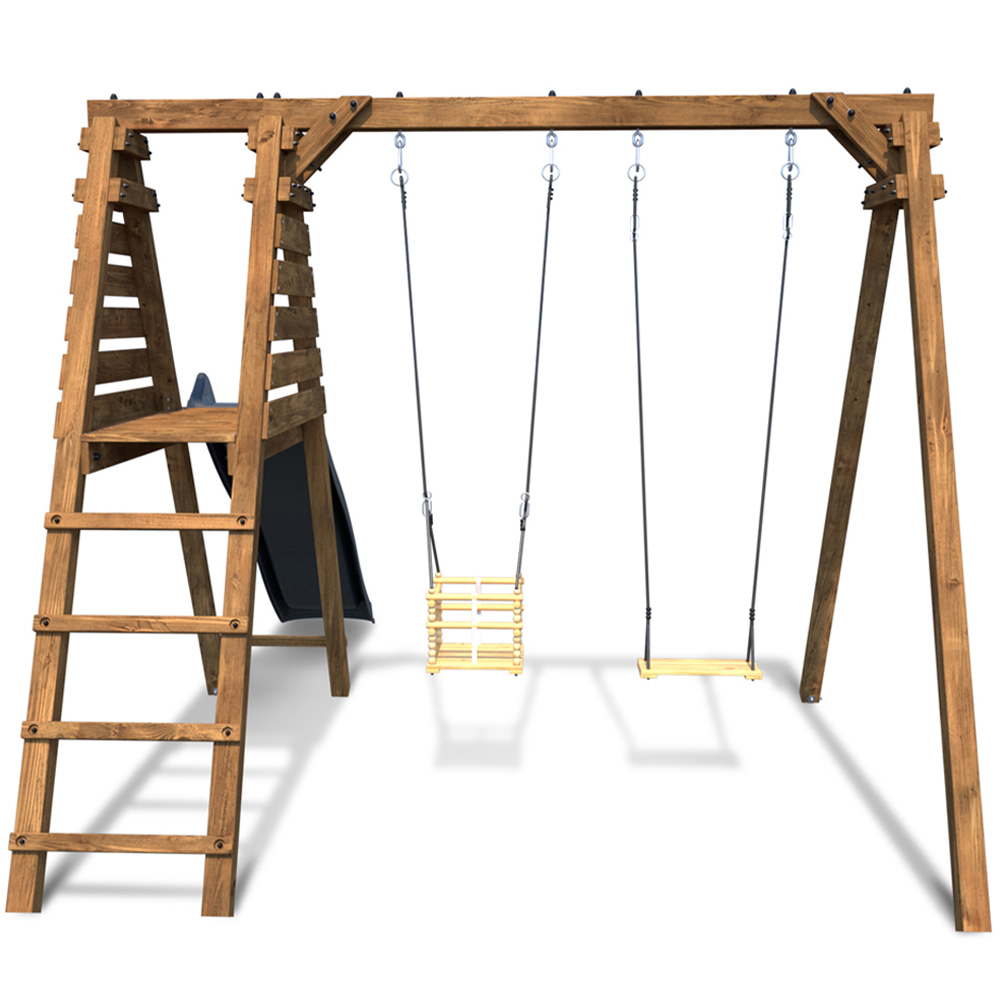 Soulet Prune Kids Double Wooden Swing Set with Slide Image 4