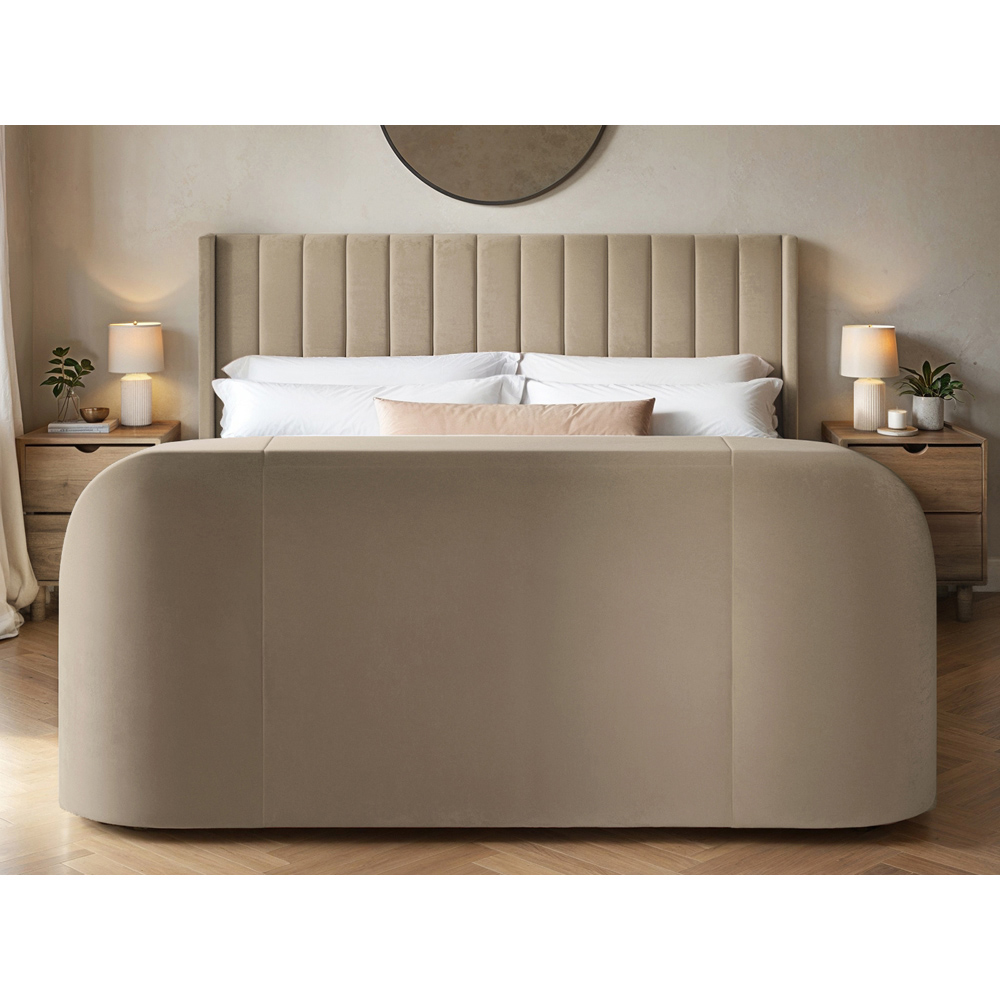 Flair Fallon King Size Beige Velvet TV Side Lift Ottoman Bed Image 4