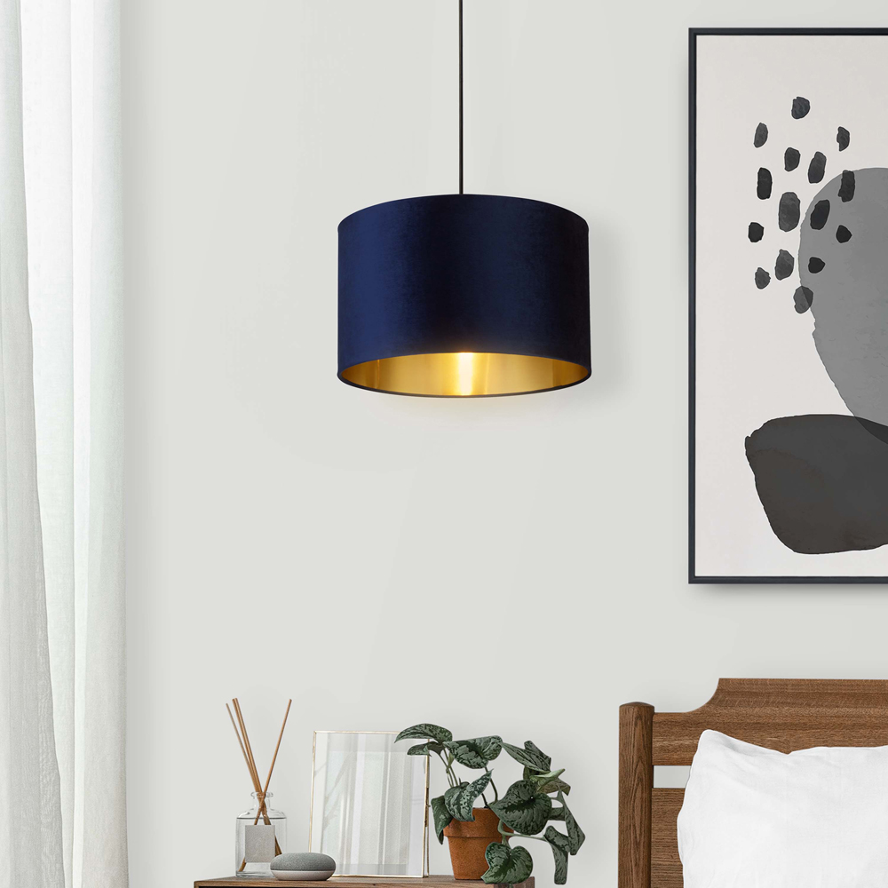 Lighting Collection Navy Gold Inner Velvet Drum Shade 40cm Image 2