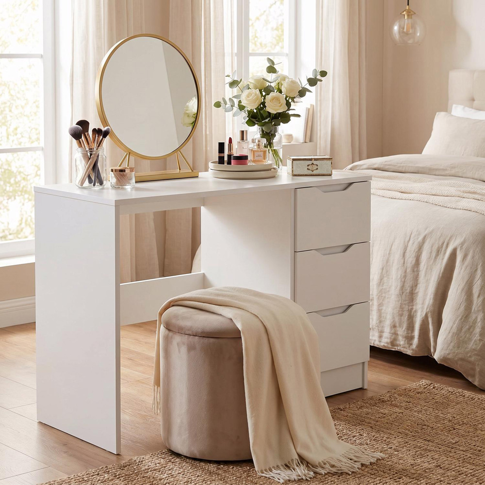 FWStyle Luno 3 Drawer White Vanity Dressing Table Image 3