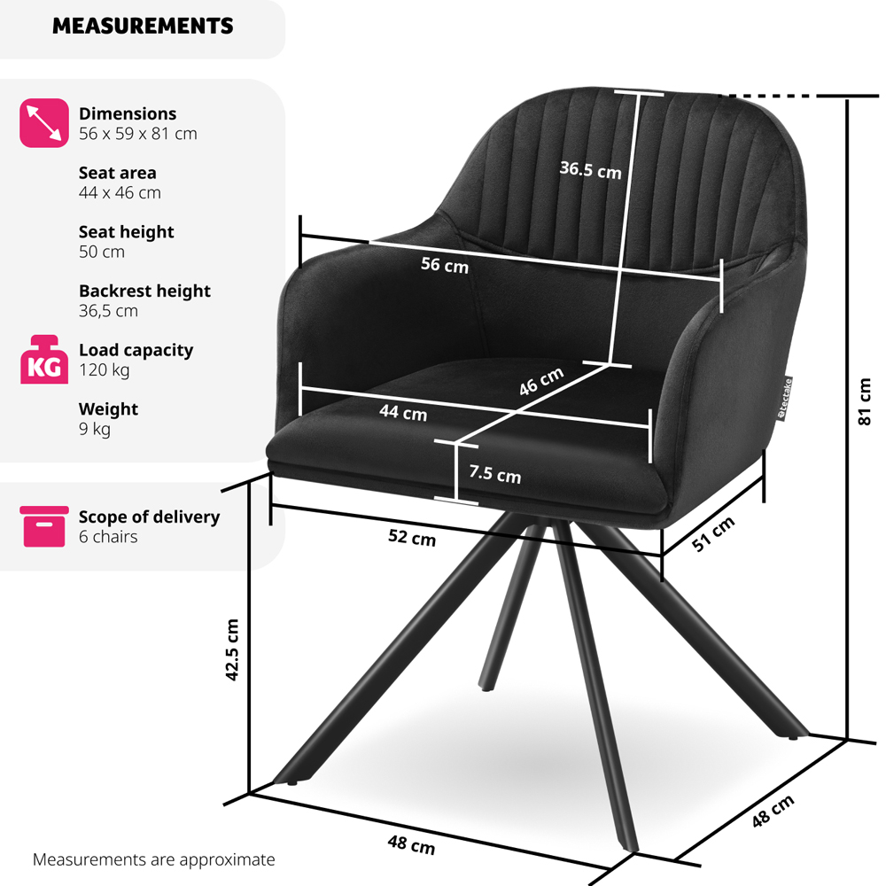 Tectake Black Lounge Velvet Fabric Armchair Accent Chair 6 Pack Image 9