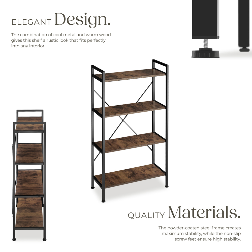 tectake Leeds 4 Shelf Industrial Dark Wood Bookcase Image 4