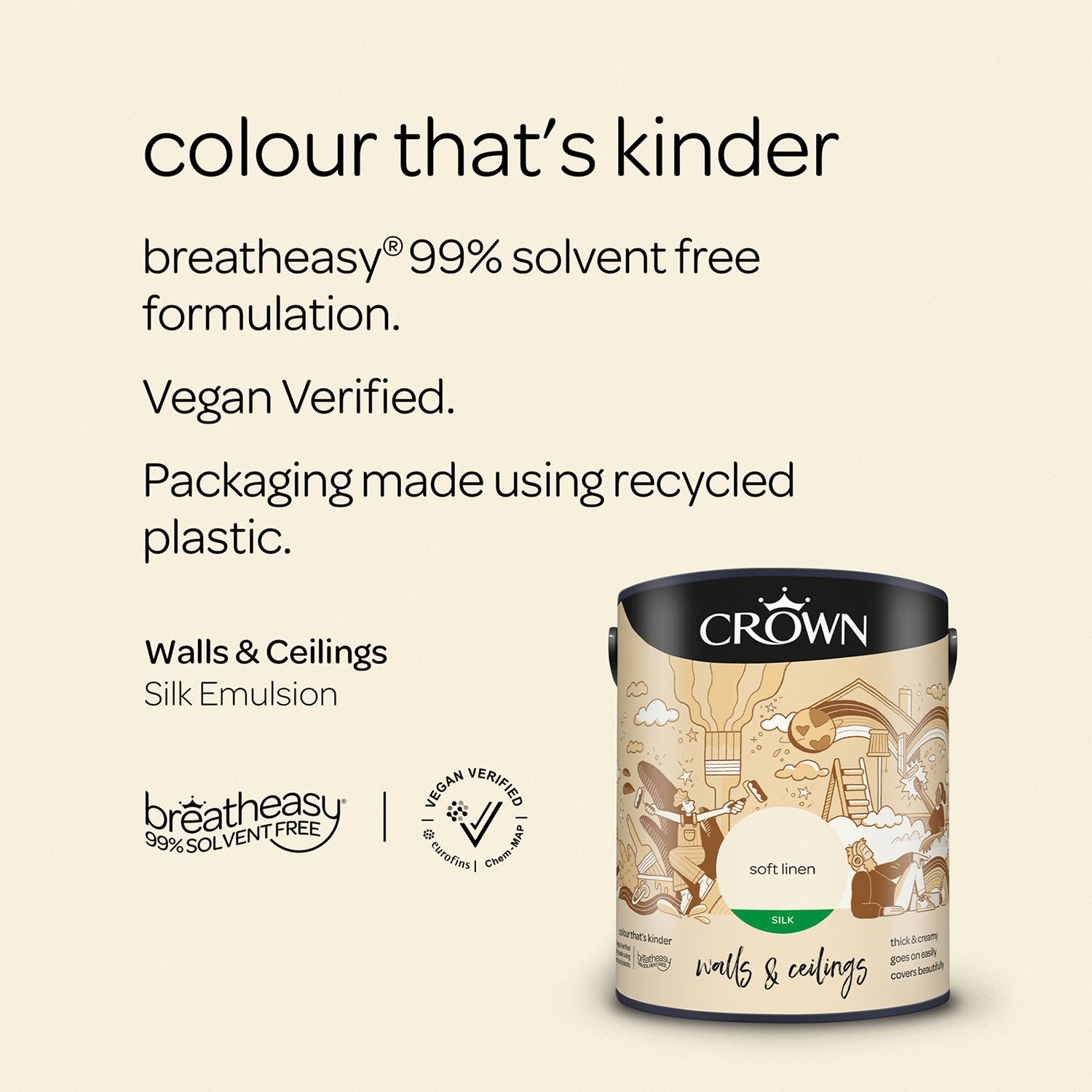 Crown Silk Emulsion Paint 5L - Soft Linen Image 5