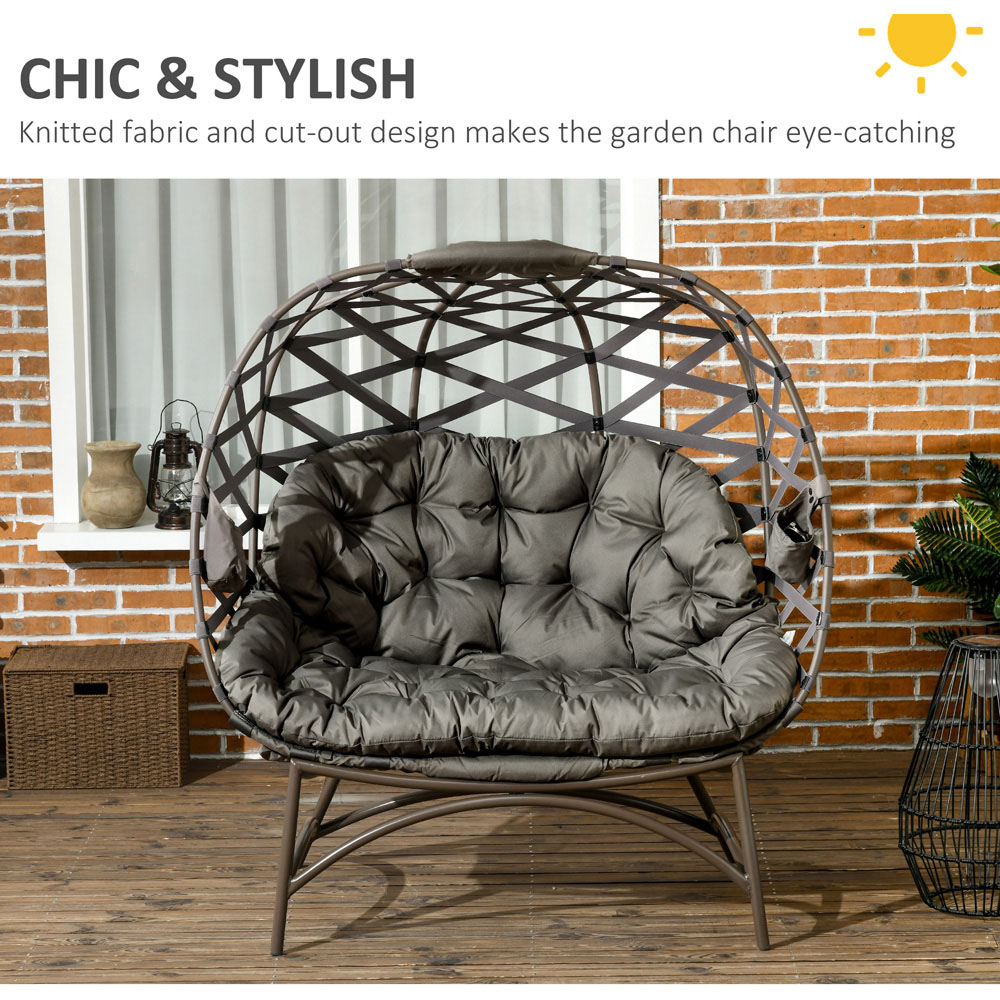 Outsunny 2 Seater Sand Brown Outdoor Egg Chair with Cushion Image 4