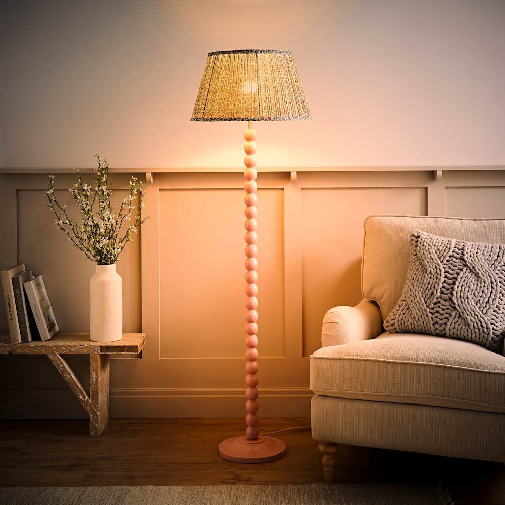 ValueLights Floral Pleated Shade Pastel Pink Bobbin LED Floor Lamp with Bulb Image 2