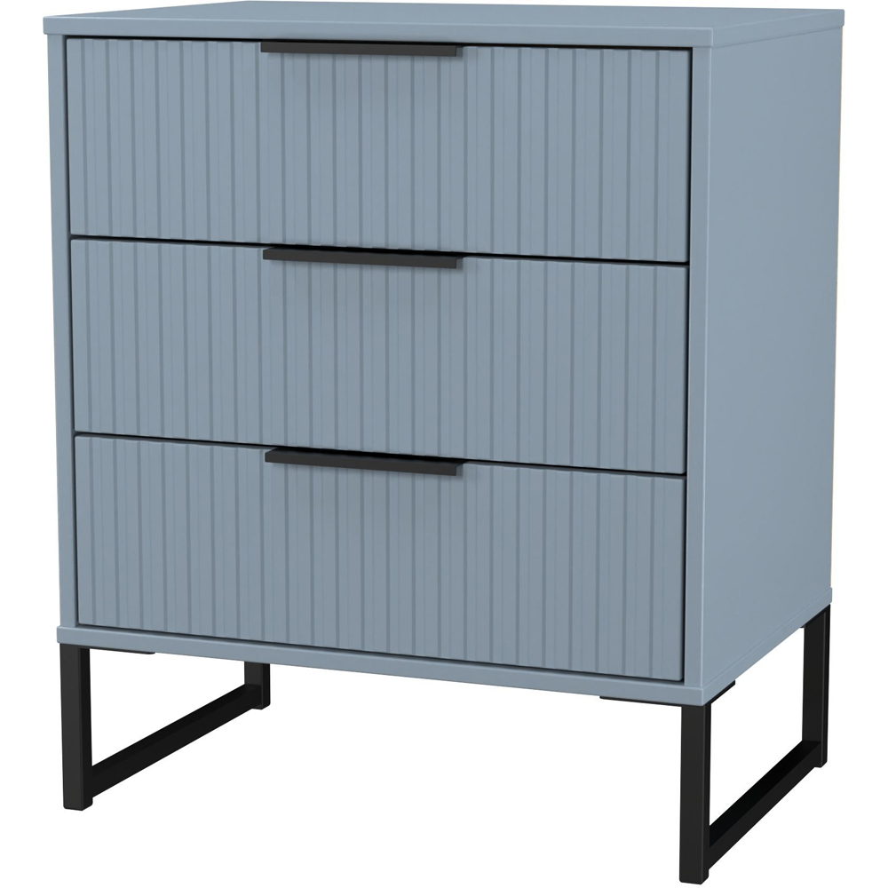 Crowndale Fluted 3 Drawer Denim Blue Midi Chest of Drawers Ready Assembled Image 4
