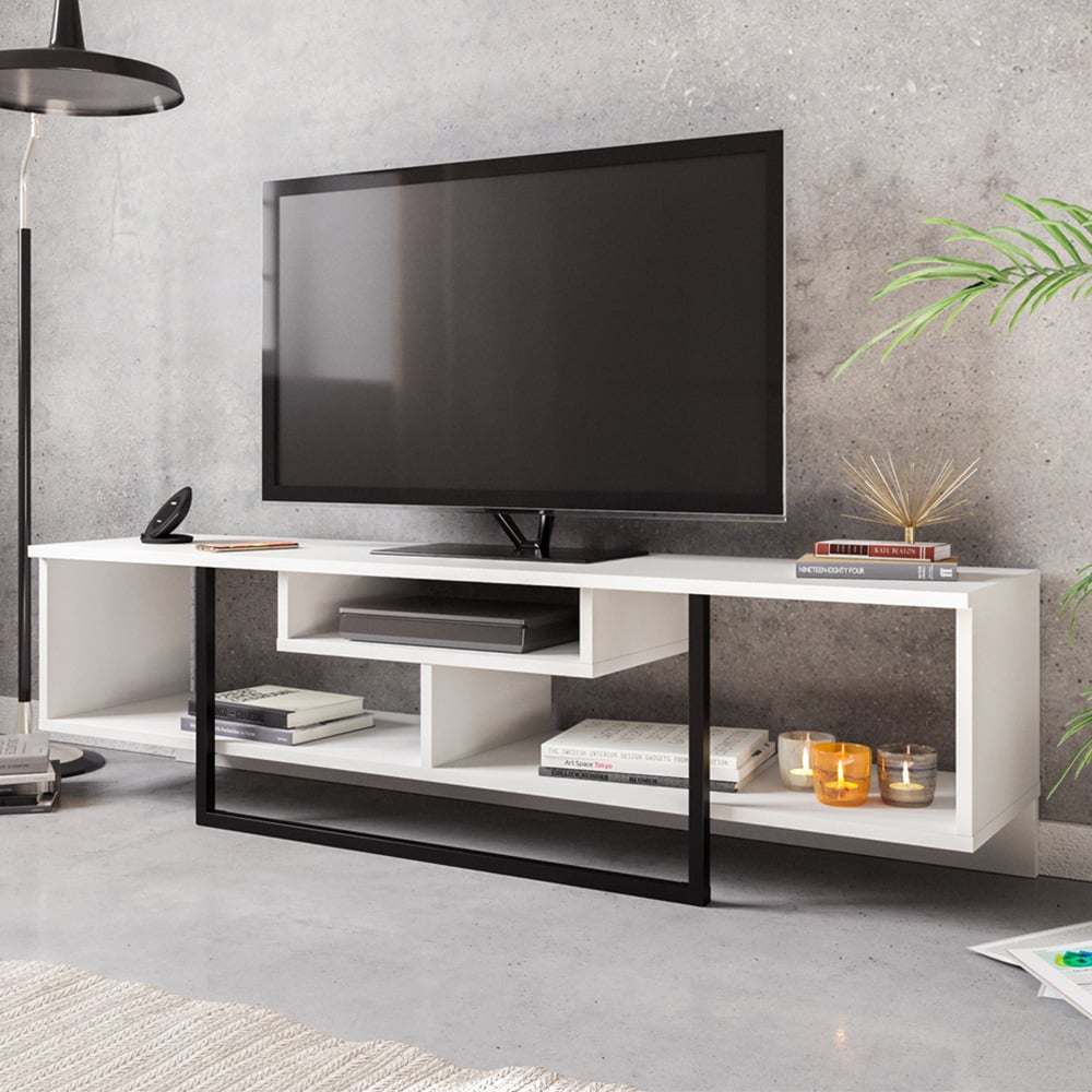Decorotika Asal 3 Shelf White and Black Modern TV Unit Image 1