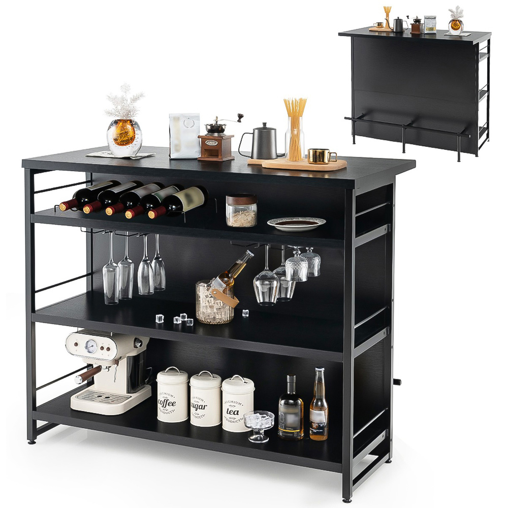 Costway 3 Shelf Black Industrial Home Bar Unit Image 2