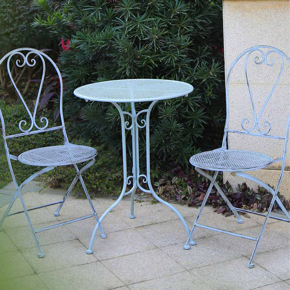 GlamHaus Toulouse 2 Seater Bistro Set Duck Egg Blue Image 1