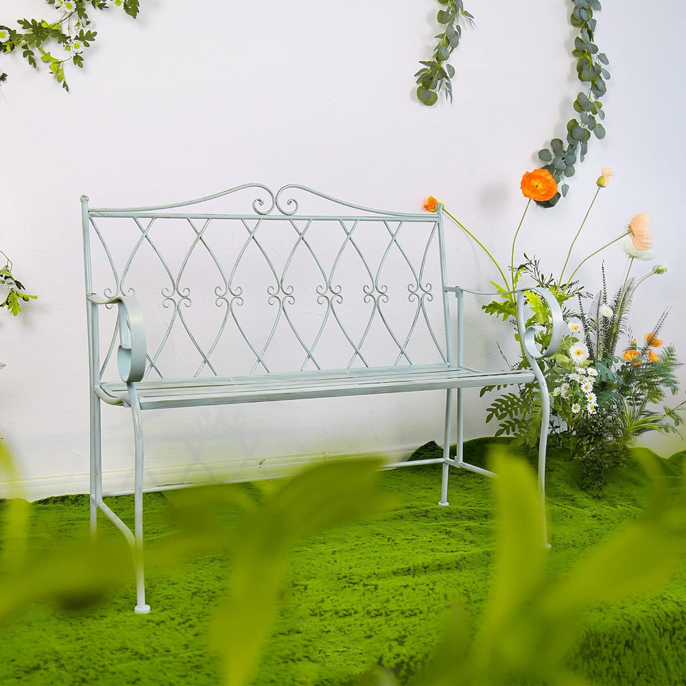 Glamhaus Pavia Antique Blue Garden Bench Image 8