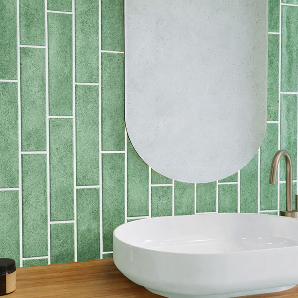Top Ceramics Green Gloss Flat Bumpy Metro Ceramic Wall Tile 300 x 75mm Image 1