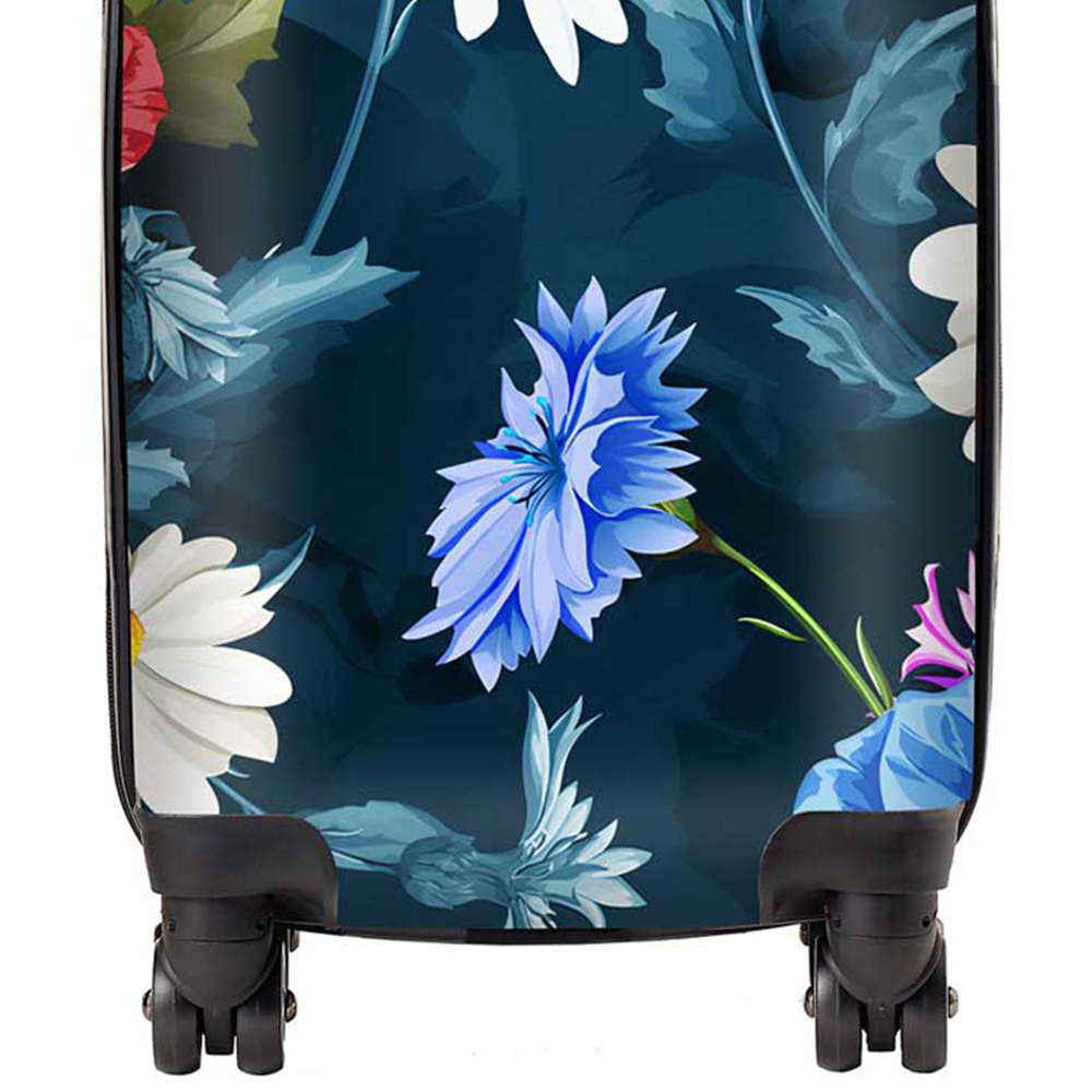 Warren Reed Designer Small Poppy Flowers with Chamomile Leaves Cornflowers On Dark Blue Suitcase Image 2