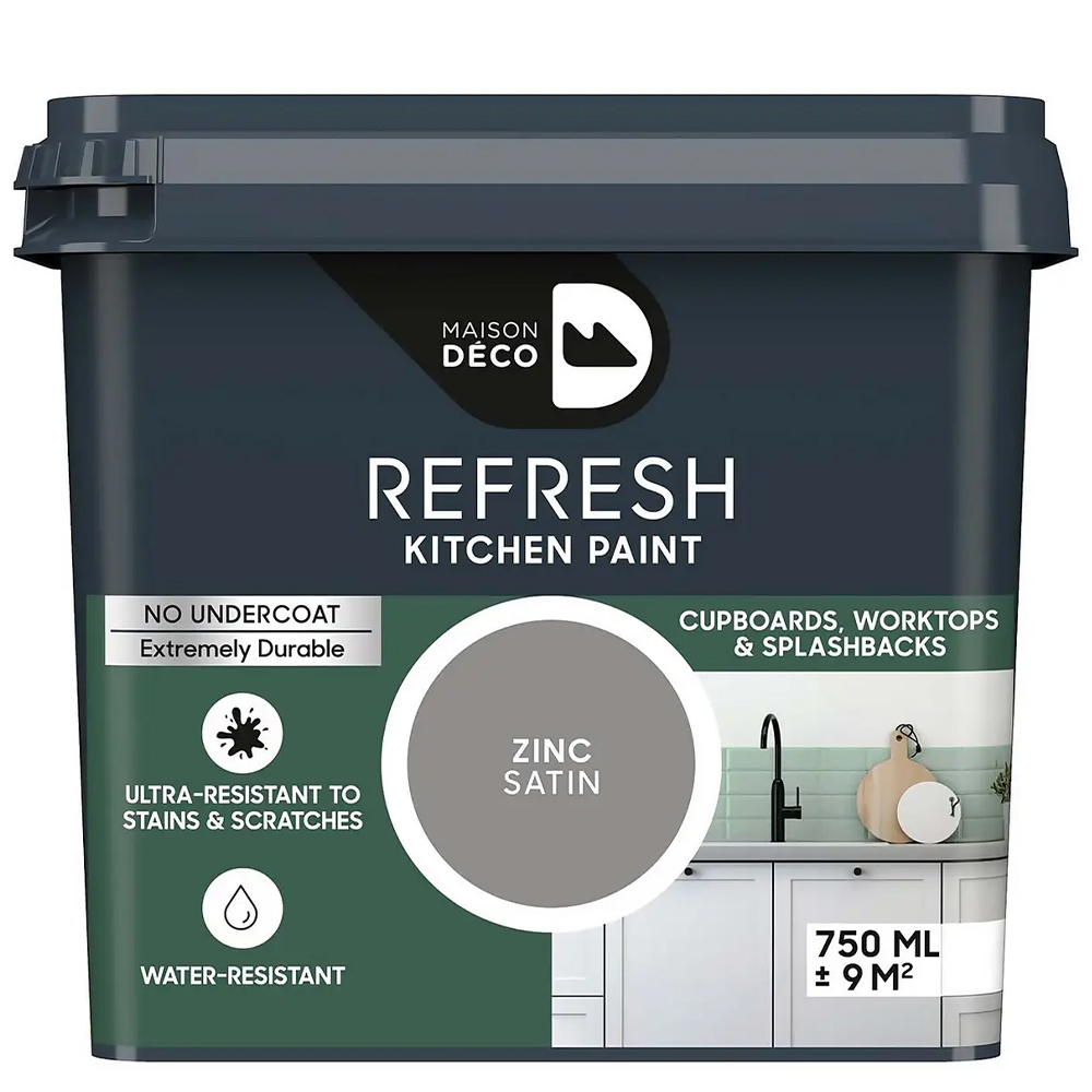Maison Deco Refresh Kitchen Cupboards and Surfaces Zinc Satin Paint 750ml Image 2
