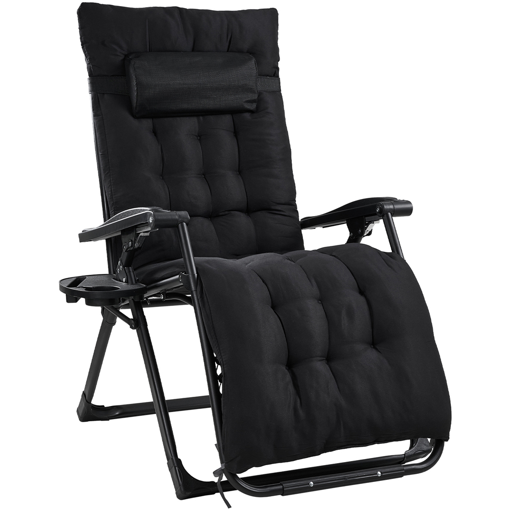 Living and Home Black Padded Zero Gravity Folding Outdoor Recliner Chair with Side Tray Image 2