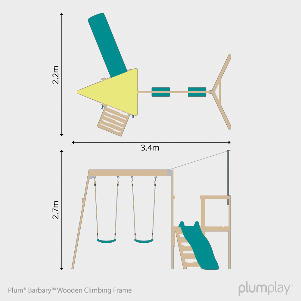 Plum Play Barbary Kids Wooden Double Swing and Slide Playcentre with Climbing Frame Image 5