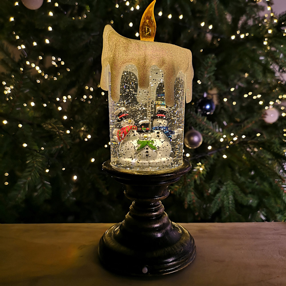 Samuel Alexander Snowman Scene LED Christmas Water Spinner Candlestick 25cm Image 2