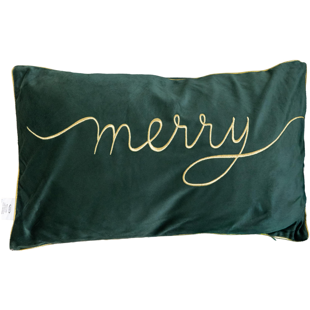 Samuel Alexander Dark Green Merry Christmas Cushion with Gold Detail 30 x 49cm Image 1