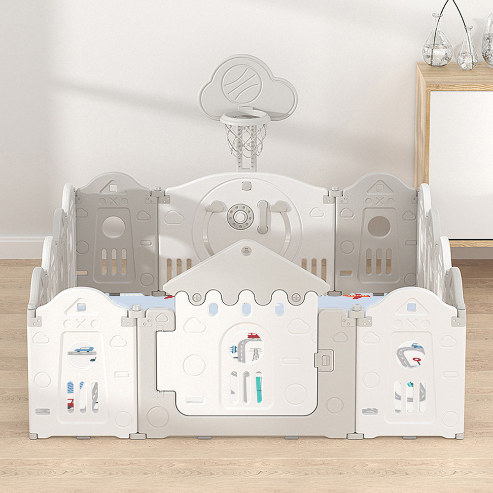 Living and Home Kids Foldable Playpen with Basketball Hoop and Mat Image 7