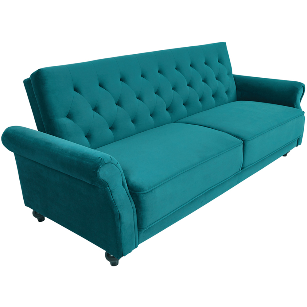 Furniture One 3 Seater Green Velvet Sofa Bed Image 2