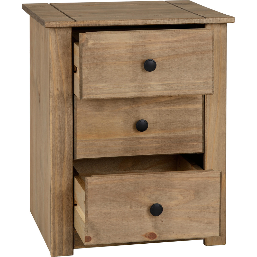 Seconique Panama 3 Drawer Natural Wax Bedside Table Image 4