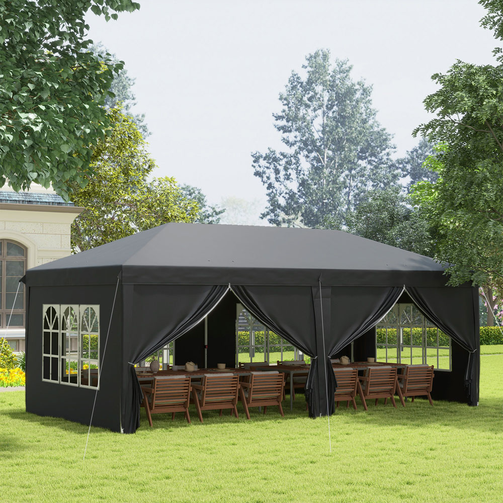 Outsunny 3 x 6m Black Pop Up Gazebo with Sides Image 1