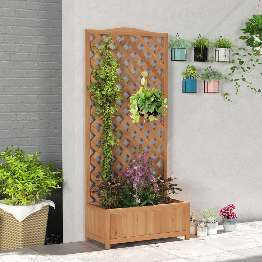 Outsunny Brown Wooden Garden Planter with Trellis 170 x 36 x 76cm Image 2