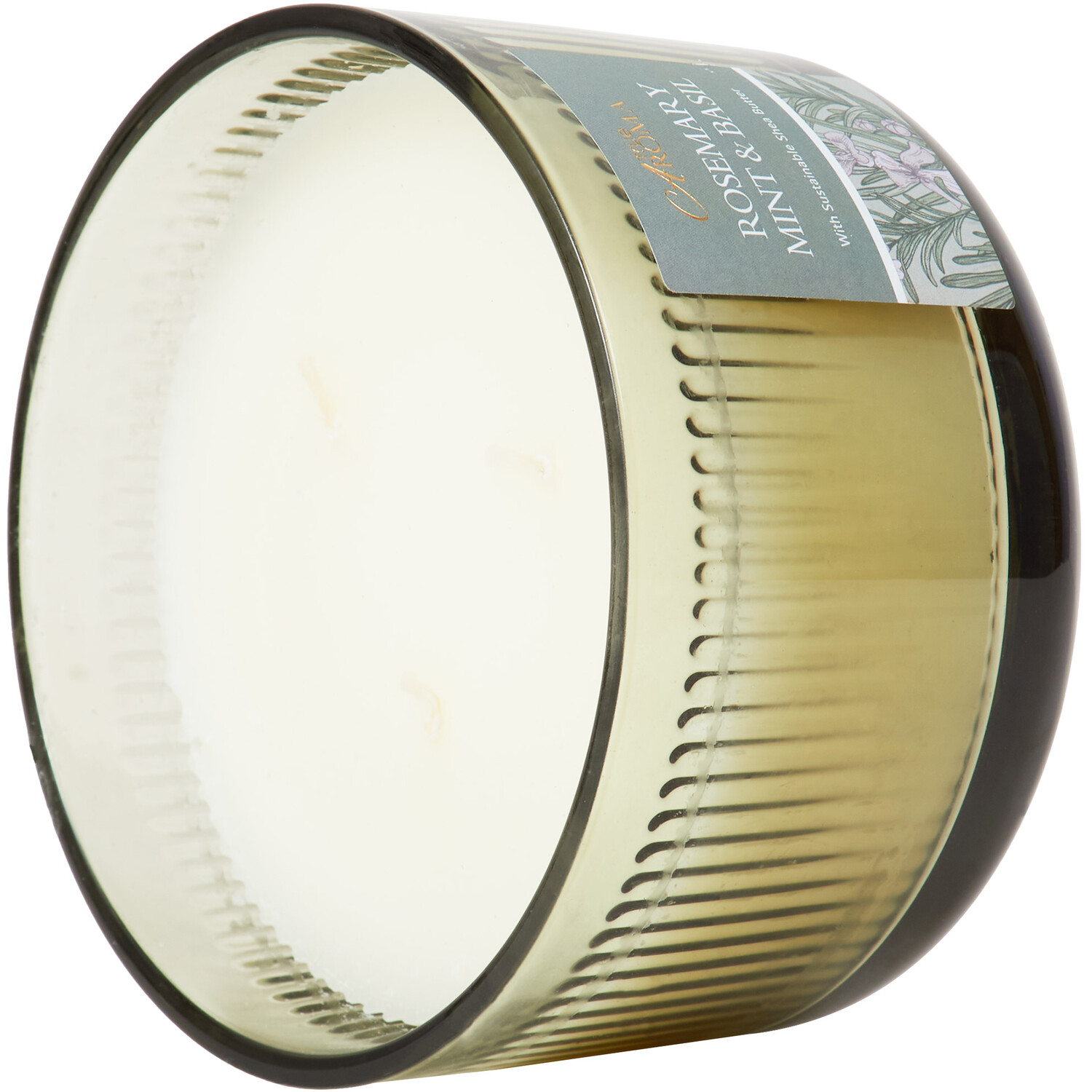 Rosemary Mint & Basil Ribbed Candle - White Image 3