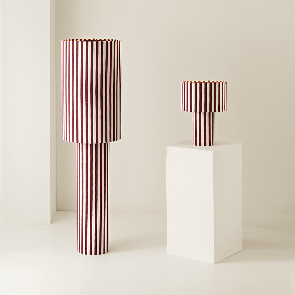 ValueLights Florence Burgundy Pinstripe Linen LED Table Lamp with Bulb Image 7
