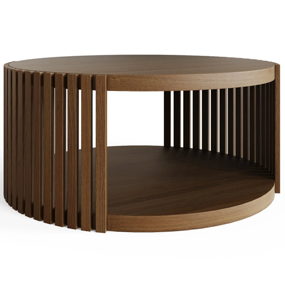 GFW Zadie Single Shelf Walnut Slatted Round Coffee Table Image 2
