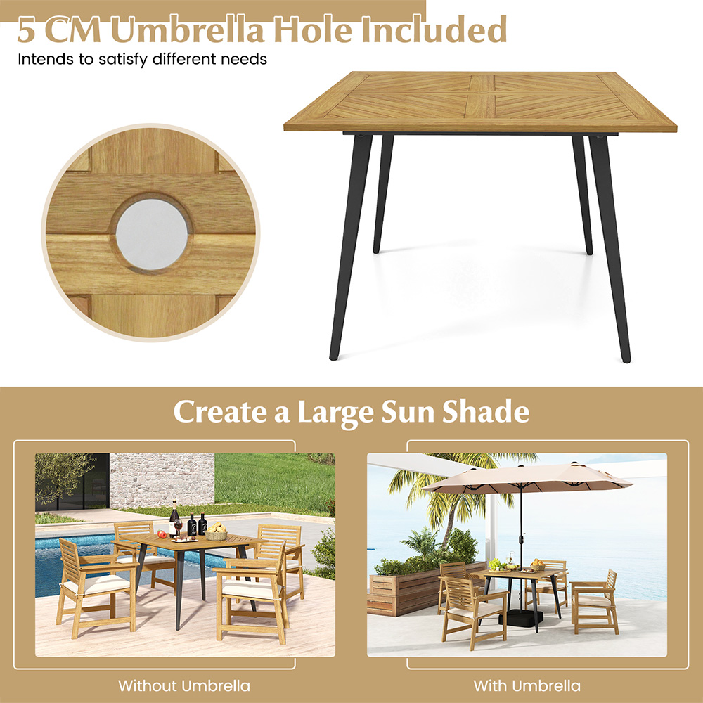 Costway 4 Seater Wooden Patio Table with Metal Legs Image 5