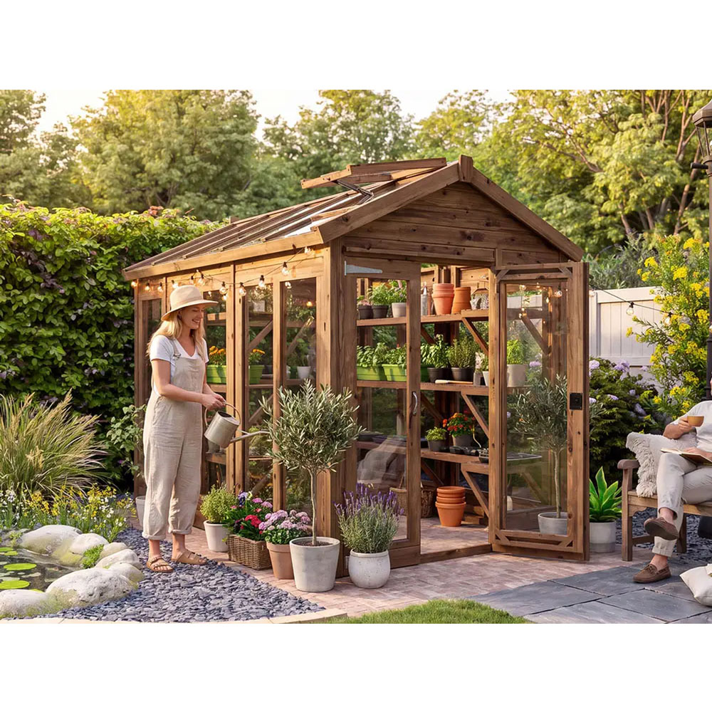 Dunster House Growzilla Brown Wooden 6 x 10ft Greenhouse with Shelf Image 3
