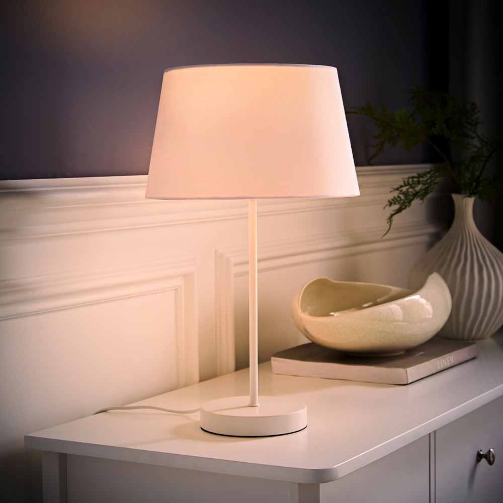 ValueLights Charlie Tapered Shade White Table Lamp and Bulb Image 2