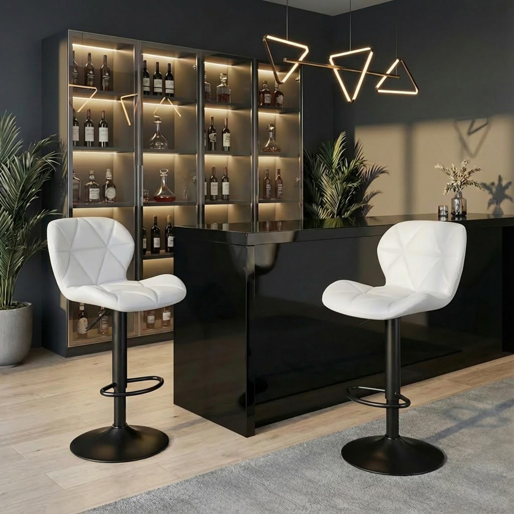 Alivio White Faux Leather Height Adjustable Swivel Bar Stool Set of 2 Image 3