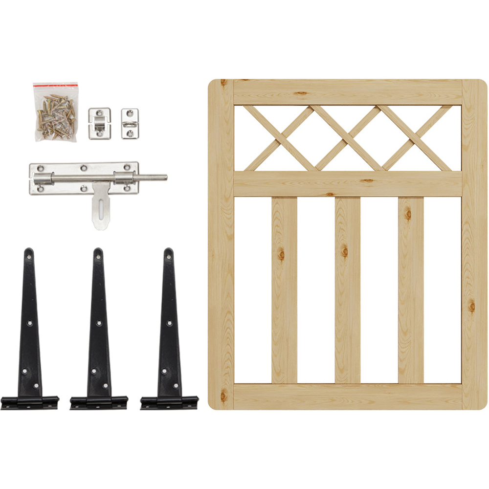 Outdoor Cross Top Wooden Nature Garden Fence Door, 90 x 76 x 2.5cm Image 5