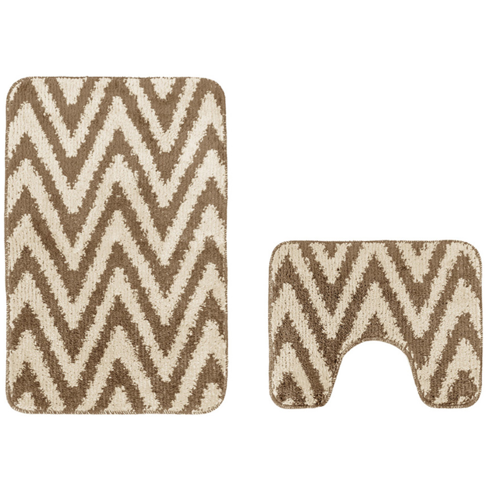 Velosso Chevron Stripe Beige Bath Mat Set Image 3
