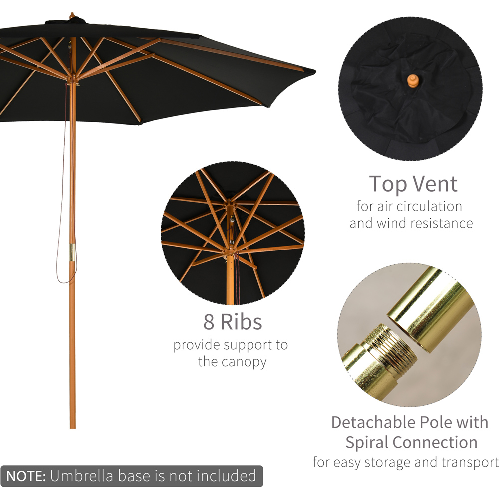 Outsunny Black Bamboo Rope Pully Parasol 3m Image 4