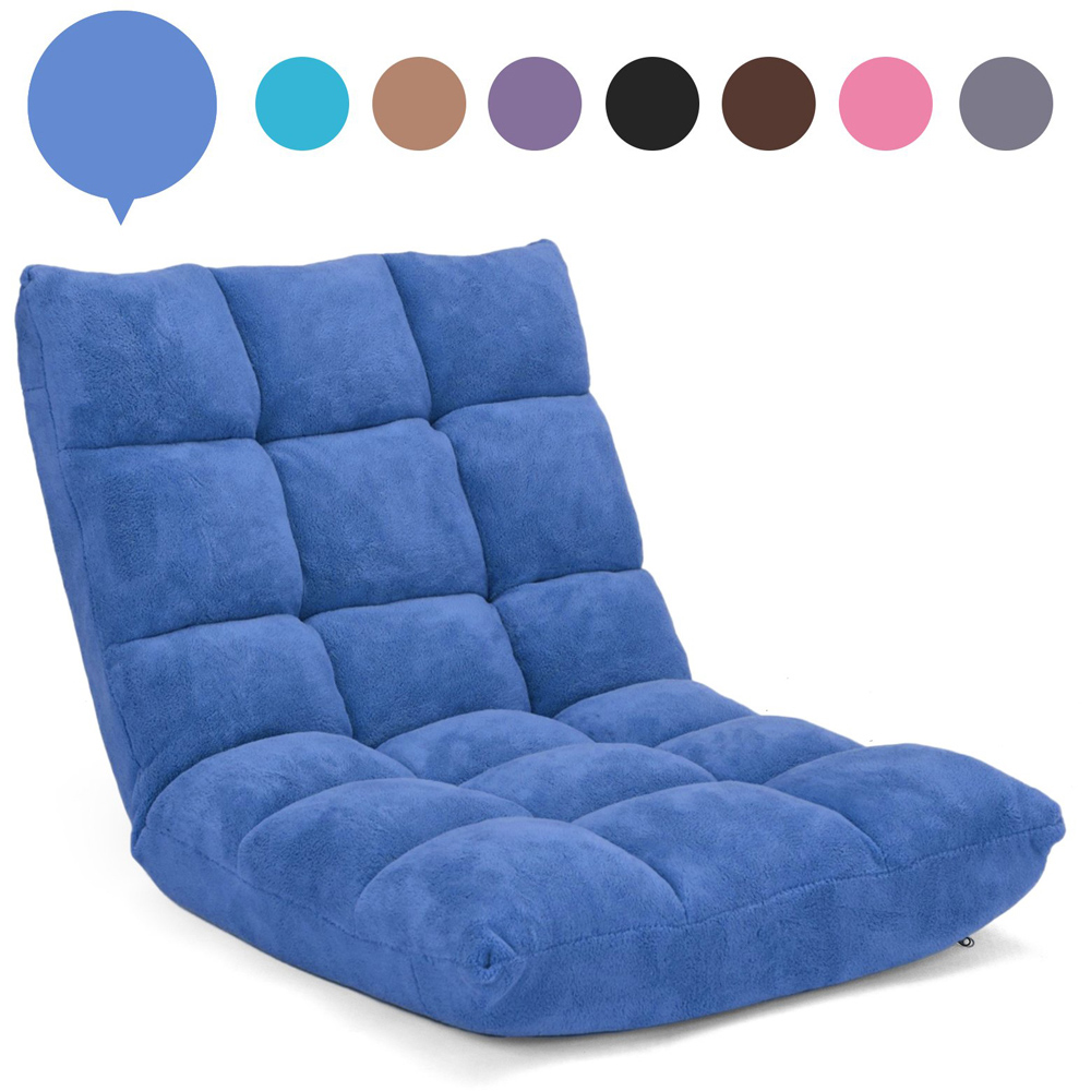 Costway Navy Coral Velvet Floor Gaming Chair with Adjustable Back Image 3
