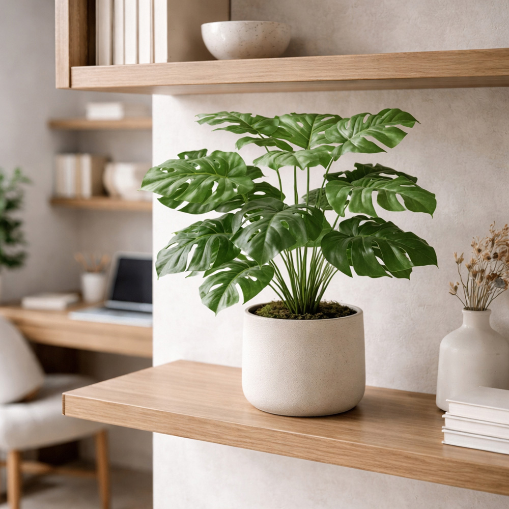Leaf Monstera Artificial Plant Pot with Moss Covered Finish 60cm Image 2