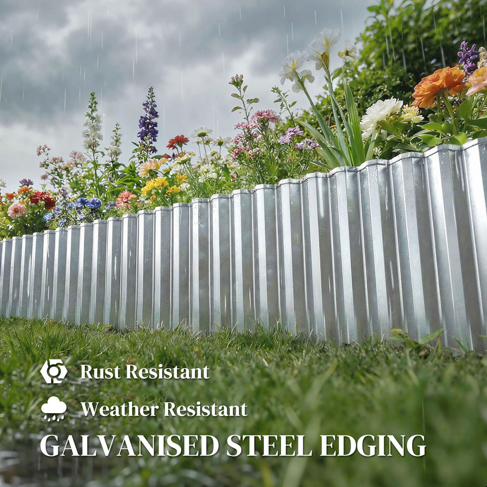 Outsunny Silver Metal Garden Edging 8 inch x 21.3ft Image 4