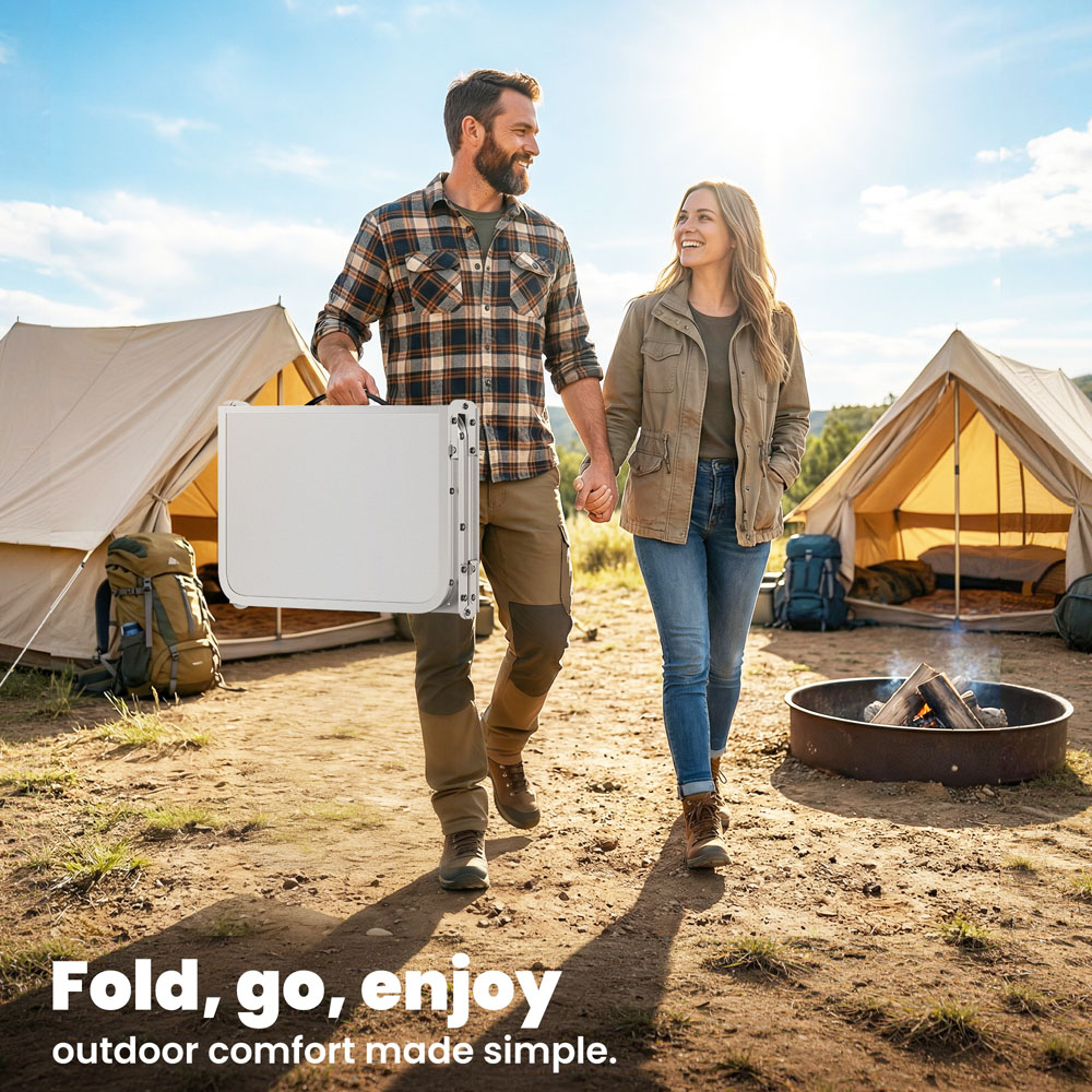 Outsunny 3ft White Foldable Camping Table with Storage Layer Image 8